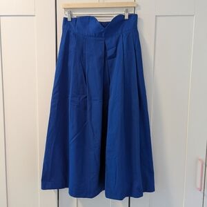 Vintage Royal Blue Fit & Flare Midi Skirt | Heart Waistband | Size M